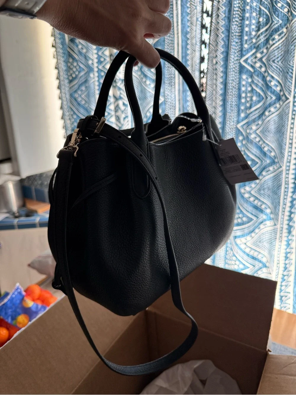 kate spade Black Pebbled Leather Dome Satchel with Gold Hardware